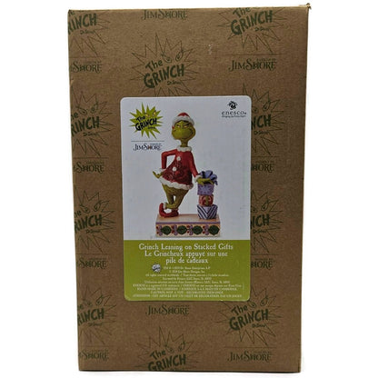Jim Shore Dr. Seuss Grinch Leaning on Stacked Gifts Enesco Figurine 6015280