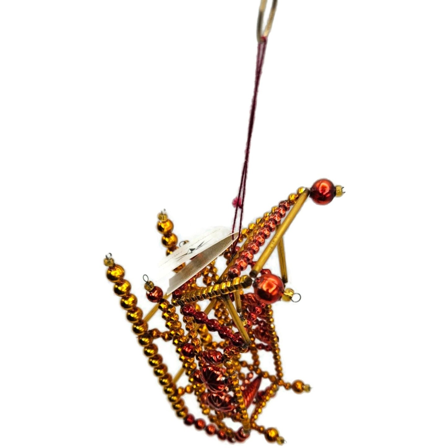 Christopher Radko Ruby Sleigh Red Gold Beaded Christmas Ornament 98-231-0 Czech