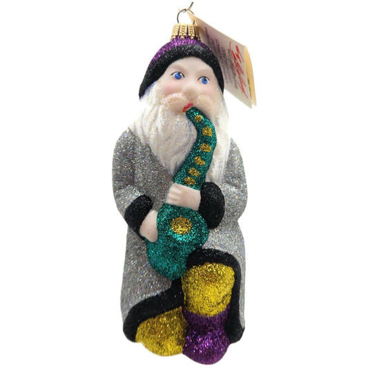 Larry Fraga Jazzy Santa Saxophone Glitter Series Christmas Ornament Signed Tag