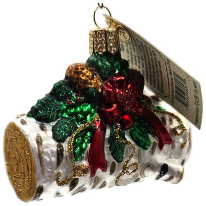 Old World Christmas Yule Log Ornament Pine Cones Fire Pit OWC Glass Tree Decor