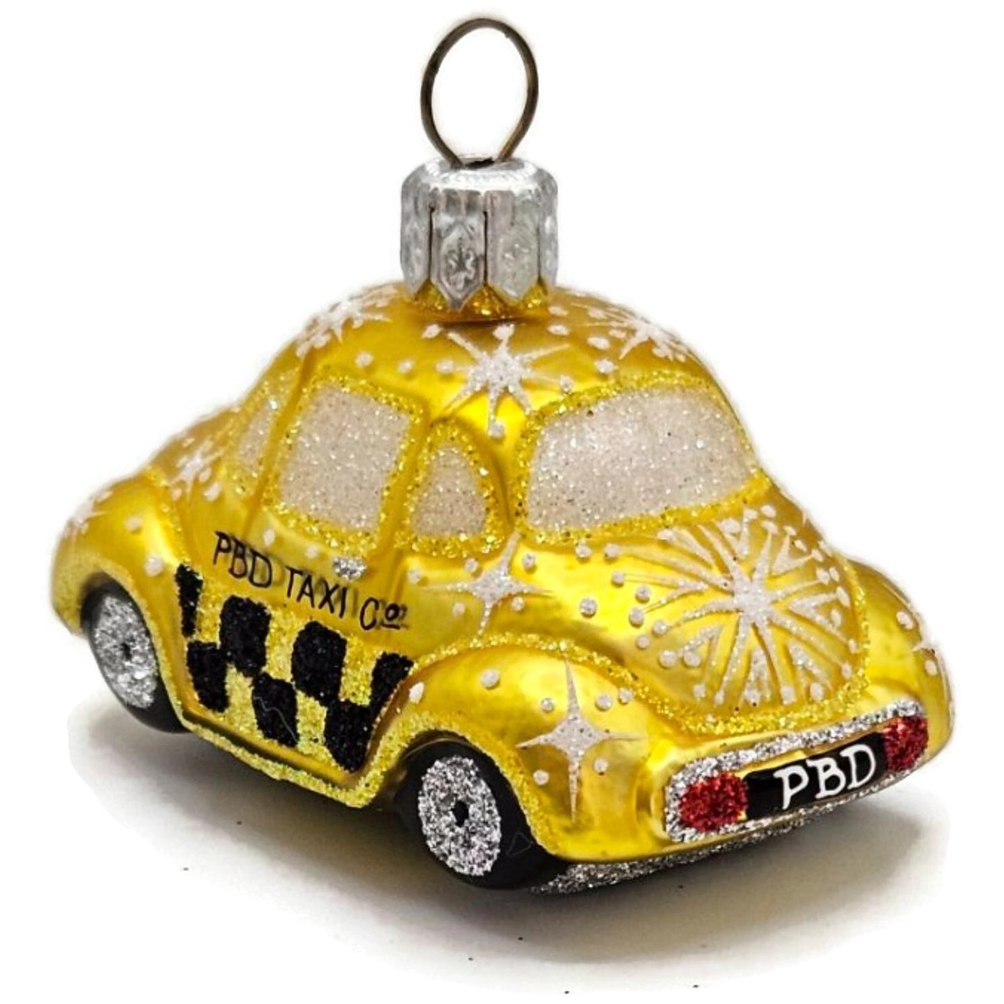 Patricia Breen Miniature Taxi Yellow Snowflakes Signed Christmas Tee Ornament