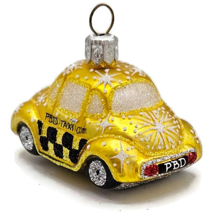 Patricia Breen Miniature Taxi Yellow Snowflakes Signed Christmas Tee Ornament