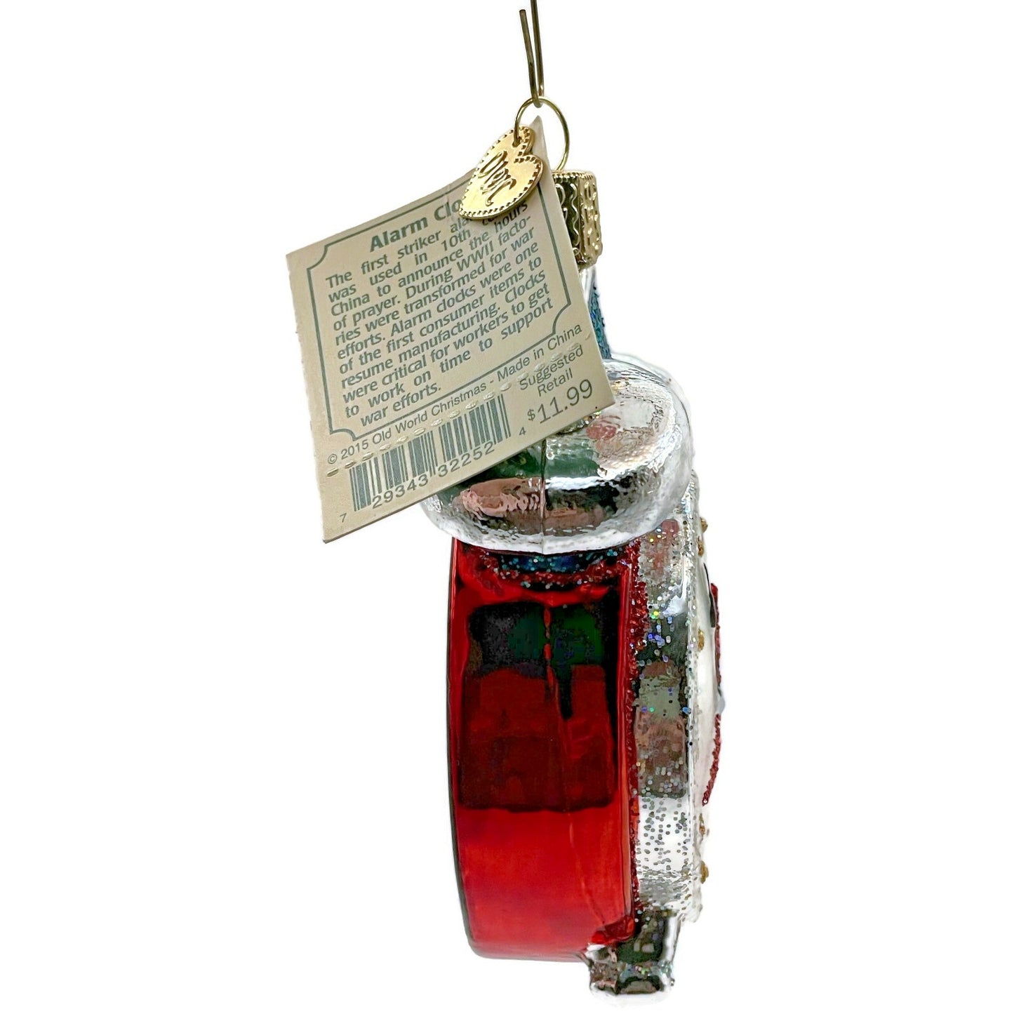 Alarm Clock Red Ornament Blown Glass OWC Old World Christmas Holiday Tree Decor