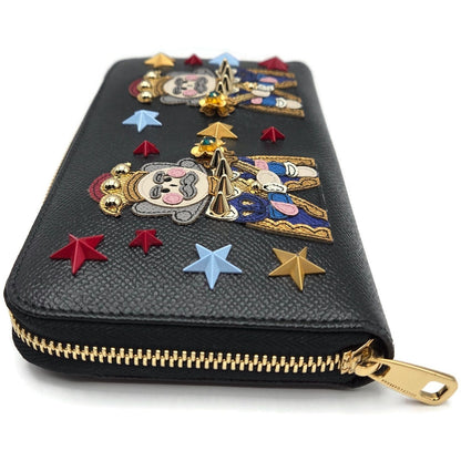 Dolce & Gabbana Black Leather Gold Zip Around Wallet Nutcracker King Stars Royal