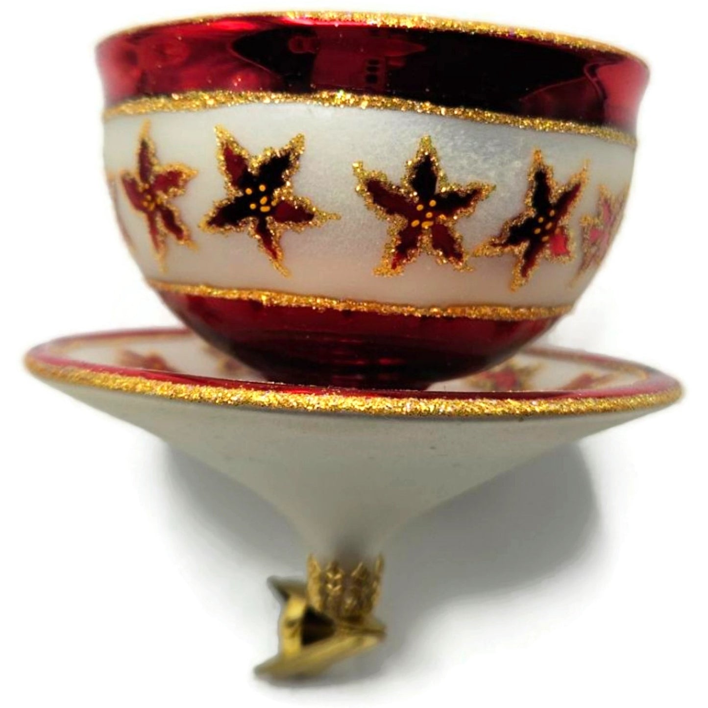 Christopher Radko Christmas Cups Poinsettia Red Teacup Clip On Ornament 3010532