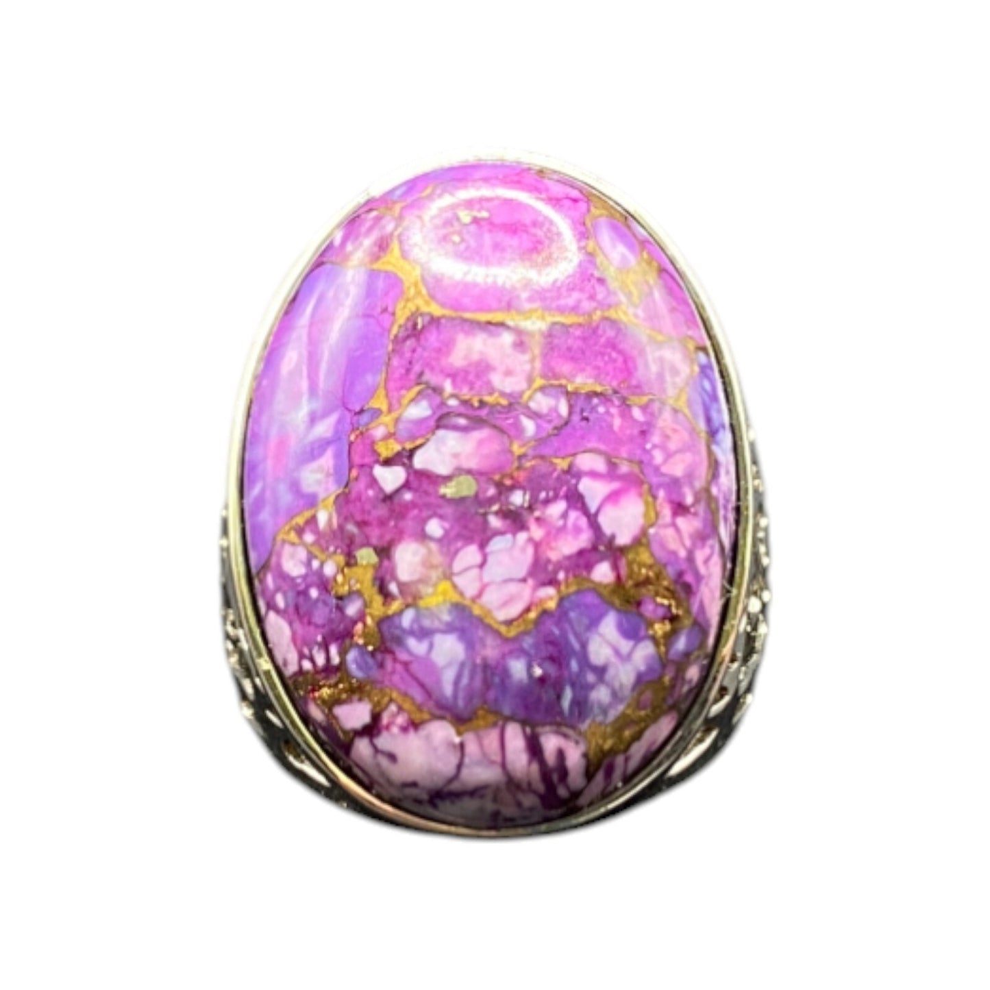 Purple Turquoise Ring Stone Oval Cabochon Filigree 925 Sterling Silver Size 8