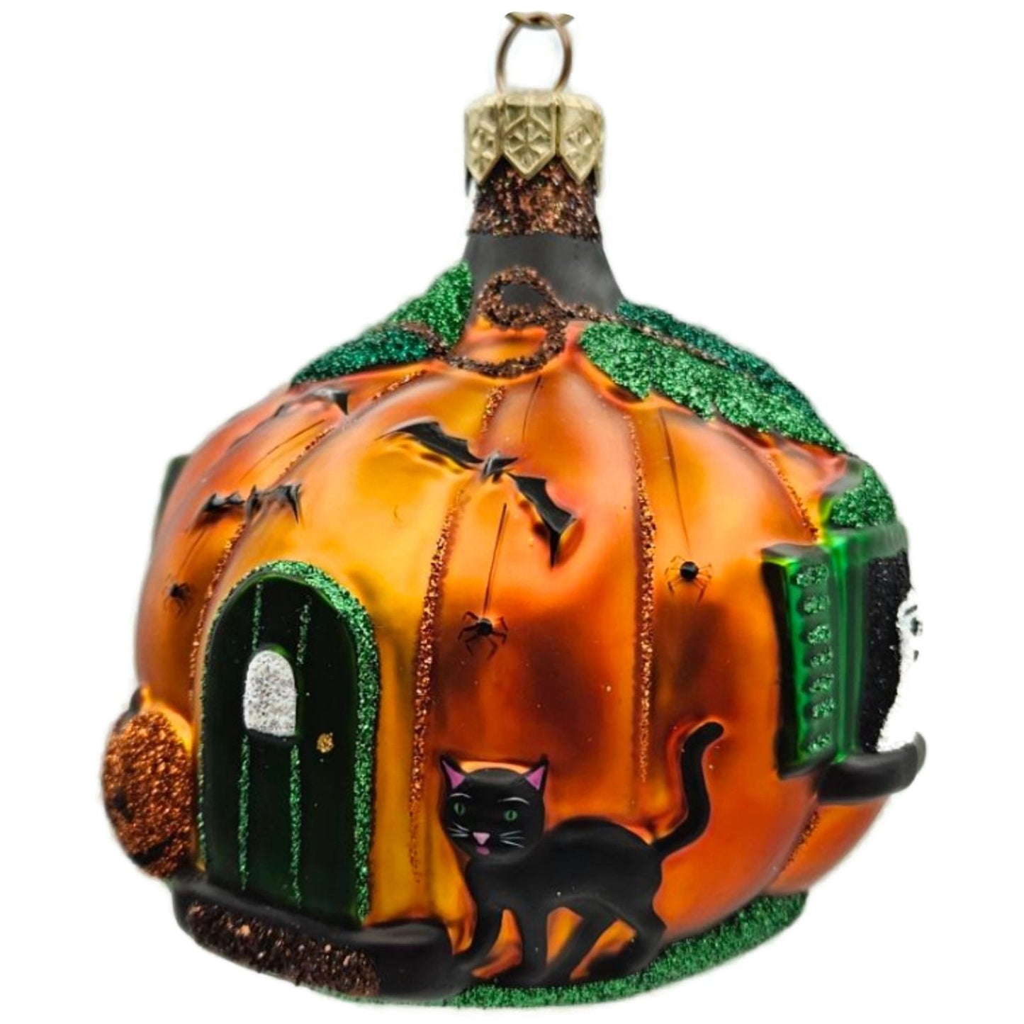 Patricia Breen Pumpkin Cottage Orange Bats Matte Halloween Ornament Signed
