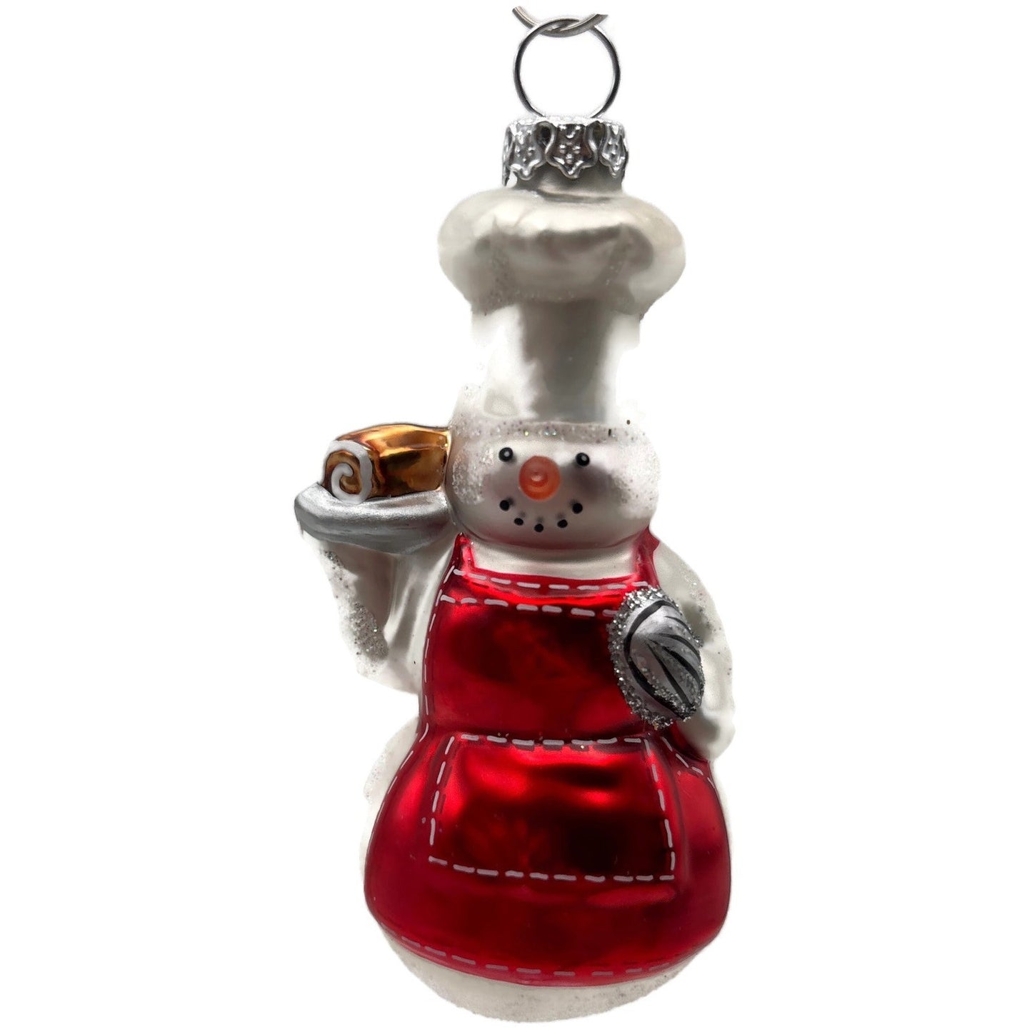 Snowman Chef Red Apron Silver Holiday Christmas Tree Ornament Williams Sonoma