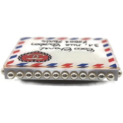 Chanel 19C Rue Cambon Paris Letter Brooch Pin AB0919 CC Logo Pearl Airmail Blue