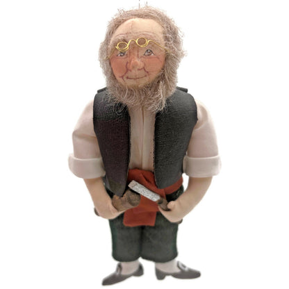 Gladys Boalt Gepetto Pinocchio Black Vest Fabric Christmas Ornament Signed