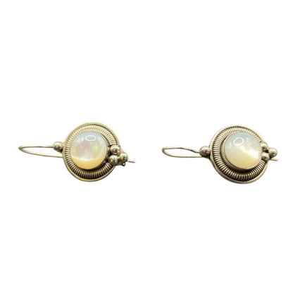 Mother Of Pearl Scroll Hook Drop Earrings Oval Gemstone 925 Sterling Silver BA