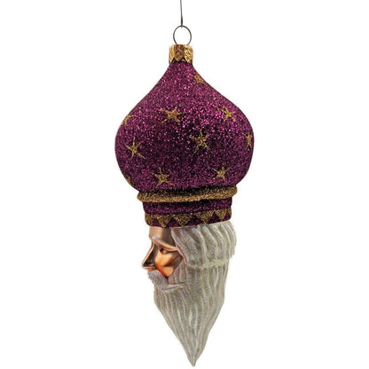 Patricia Breen Nuit Noel Fuchsia Stars Santa Head Christmas Tree Ornament