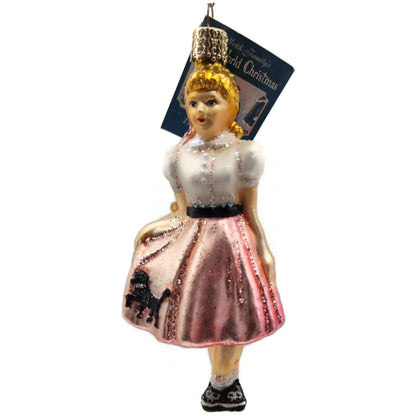 Teeny Bopper Girl Dancer Kitty Ornament Pink Glass OWC Old World Christmas Decor