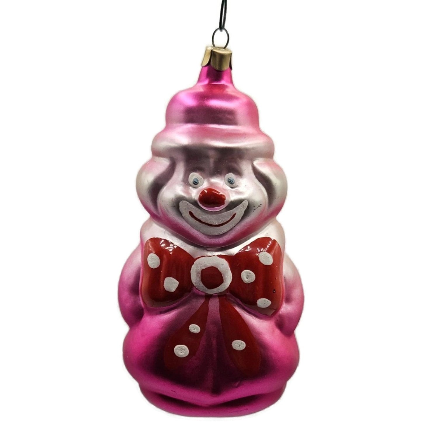 Russian Glass Circus Clown Pink Polka Dot Red Bow Christmas Tree Ornament