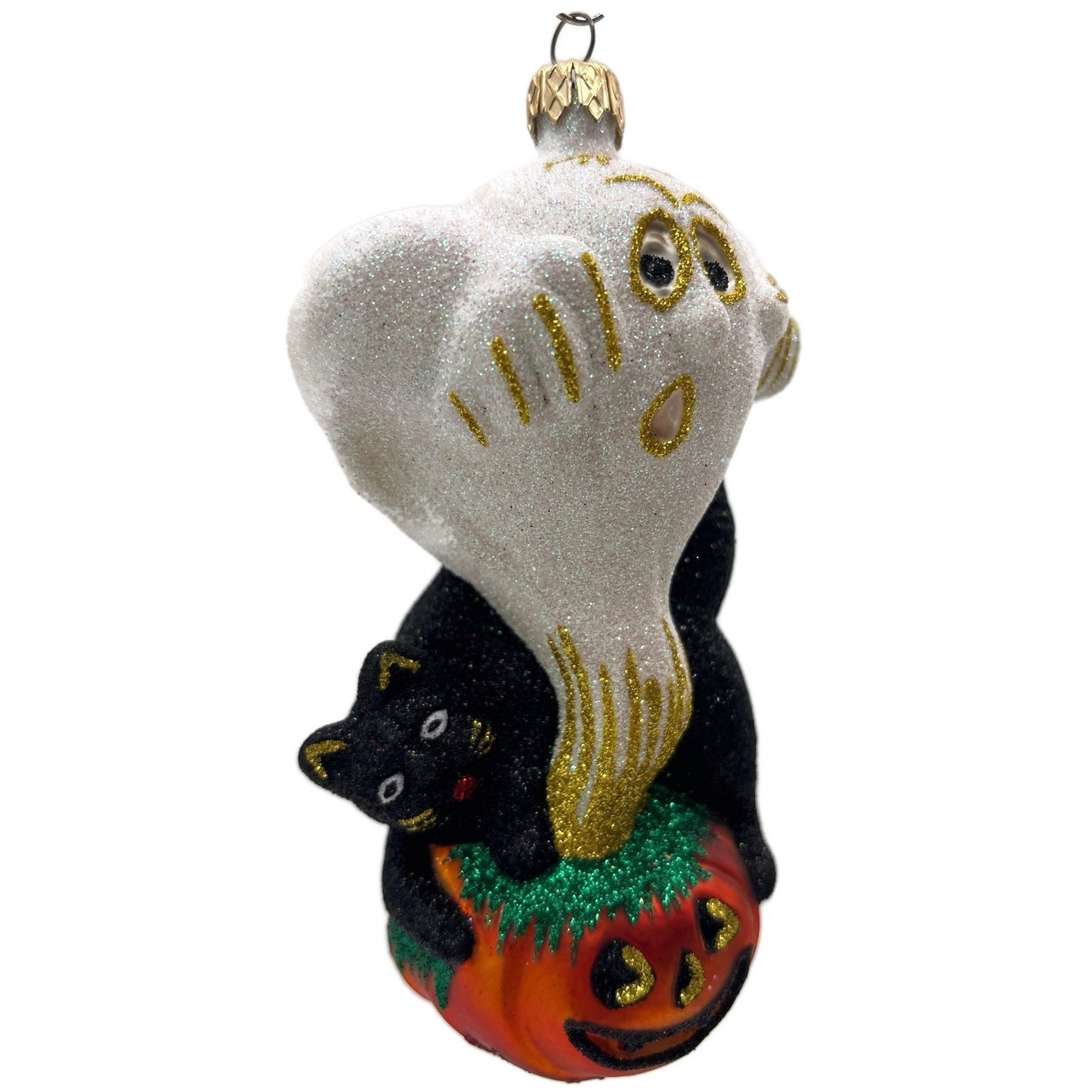 Larry Fraga Halloween You Scared Me Glitter Series Ghost Cat Christmas Ornament