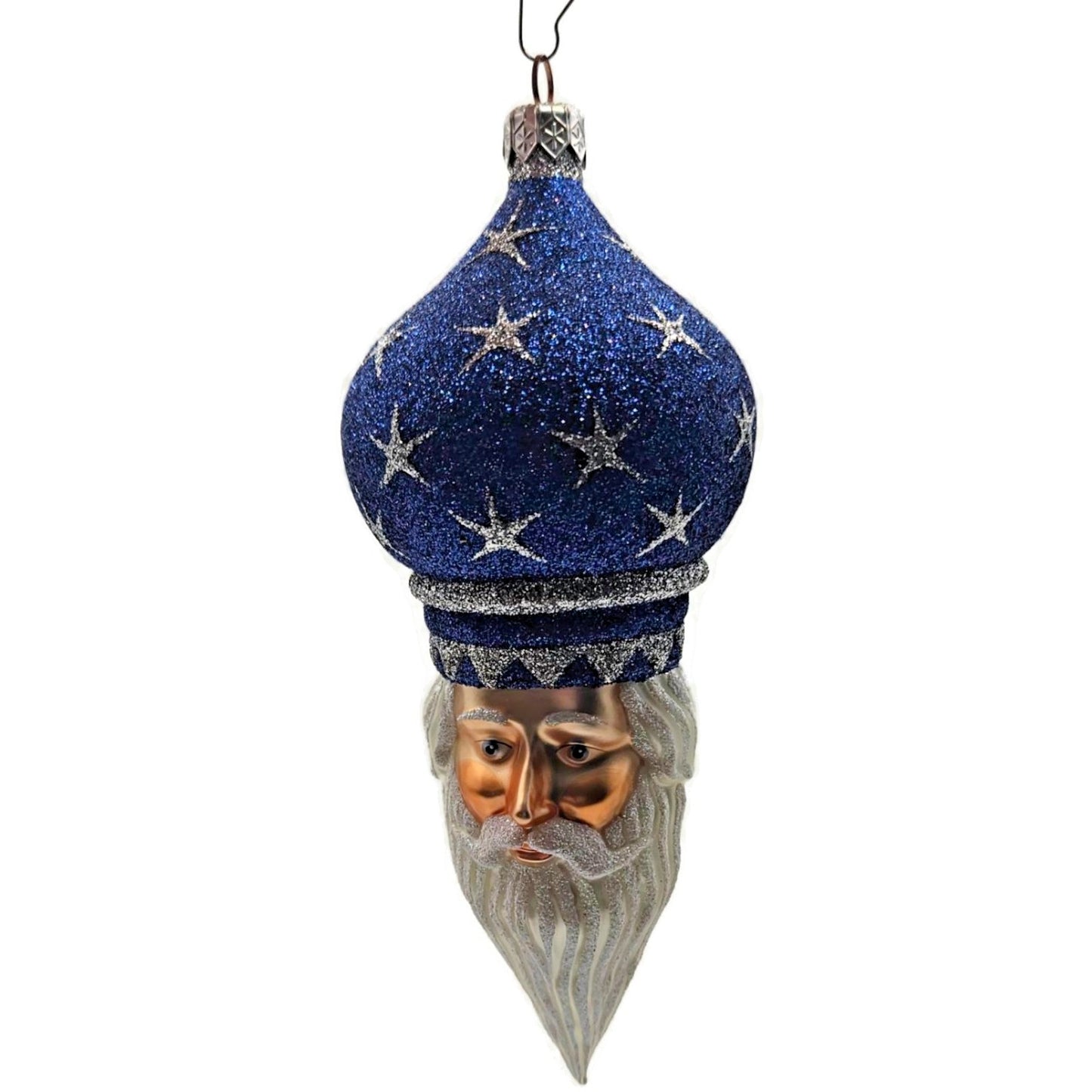 Patricia Breen Nuit Noel Blue Silver Stars Santa Head Christmas Tree Ornament