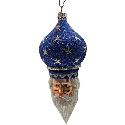 Patricia Breen Nuit Noel Blue Silver Stars Santa Head Christmas Tree Ornament