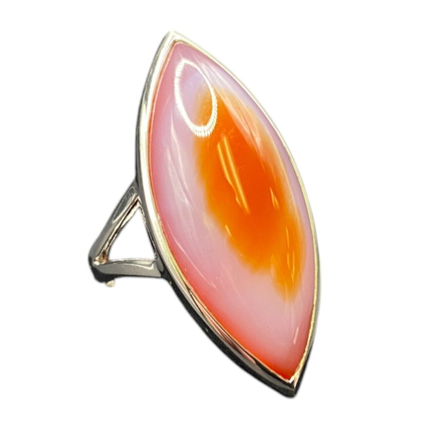 925 Sterling Silver Ring Agate Pink Orange Semi Precious Stone Marquise Size 9