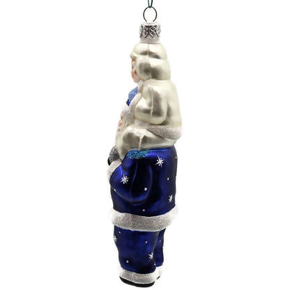 Patricia Breen Carry Me Santa Claus Cobalt Pearl Snowflakes Christmas Ornament