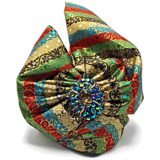 Whittall And Shon Womens Multicolor 2518 Ababa Draped Turban with Jewel Brooch