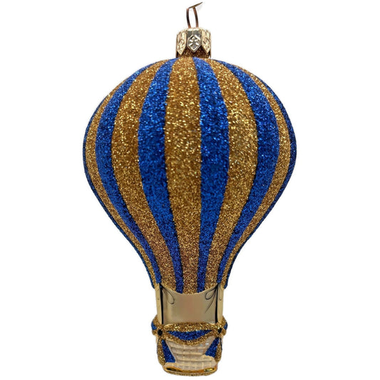 Patricia Breen Petite Balon Blue Gold Striped Balloon Christmas Tree Ornament