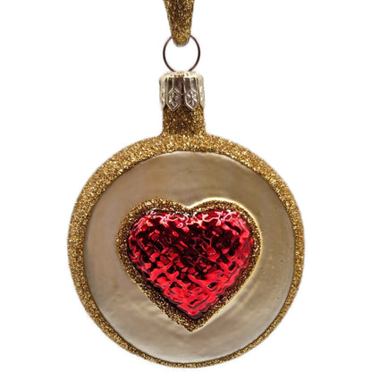 Patricia Breen Five Golden Rings Red Glittered Medallion Christmas Tree Ornament