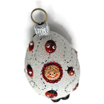 Patricia Breen Easter Egg Masquerade Ladybugs Pearl White Red Christmas Ornament