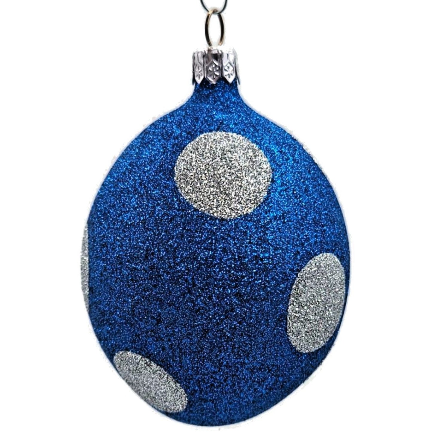 Patricia Breen Egg Blue Silver Polka Dot Easter Glittered Christmas Ornament