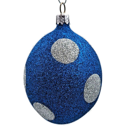 Patricia Breen Egg Blue Silver Polka Dot Easter Glittered Christmas Ornament