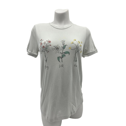 Womens Tee Shirt Cotton Floral Vintage Young Wild Free Green Lace & Lilac