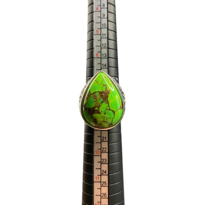 MSI 925 Sterling Silver Ring Teardrop Shape Lime Green Turquoise Thailand Size 8