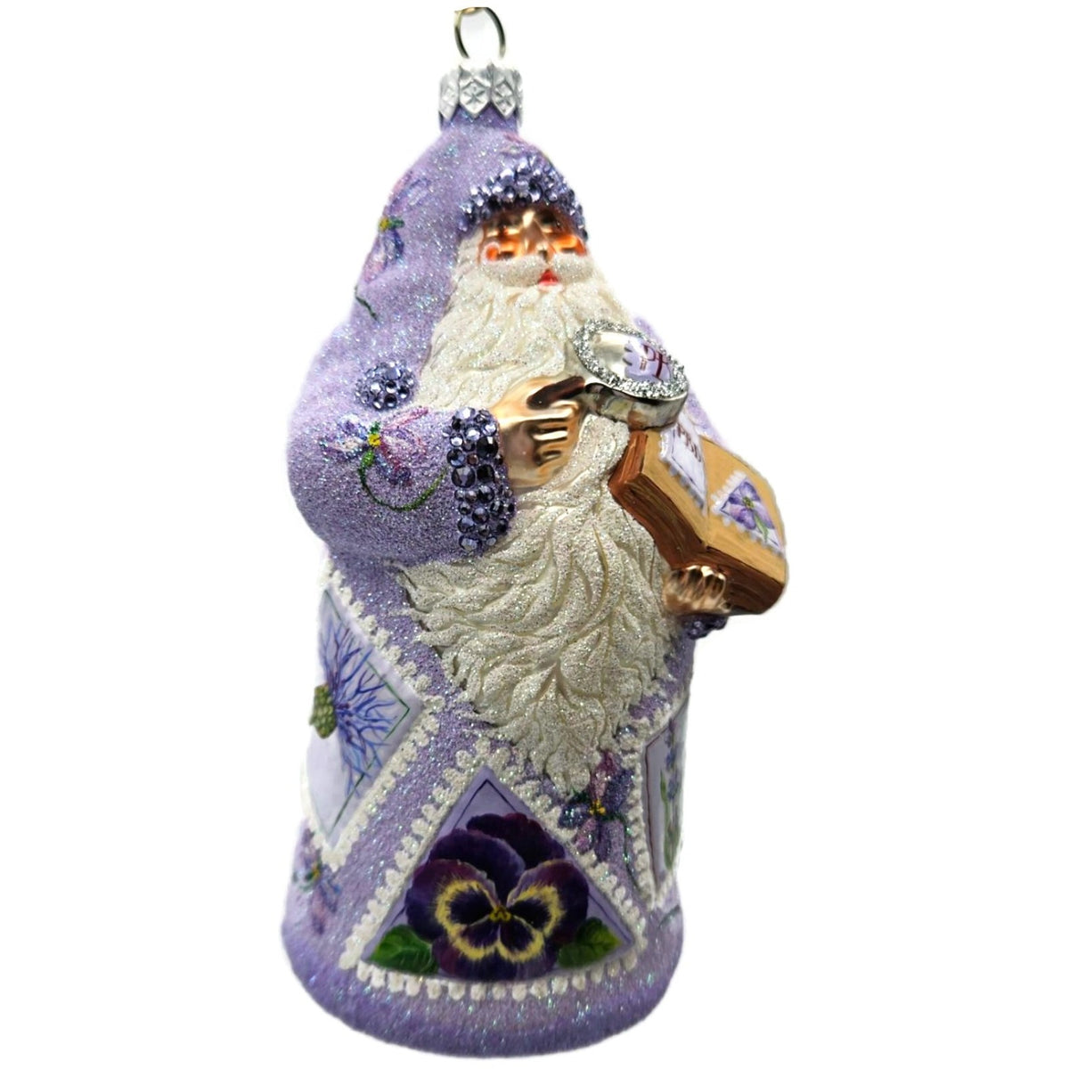 Patricia Breen Evans Santa Pansy Purple Jeweled Spring Christmas Ornament 2518