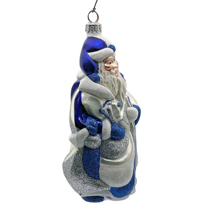 Patricia Breen Cubist Santa Claus Blue Pearl White Art Christmas Tree Ornament
