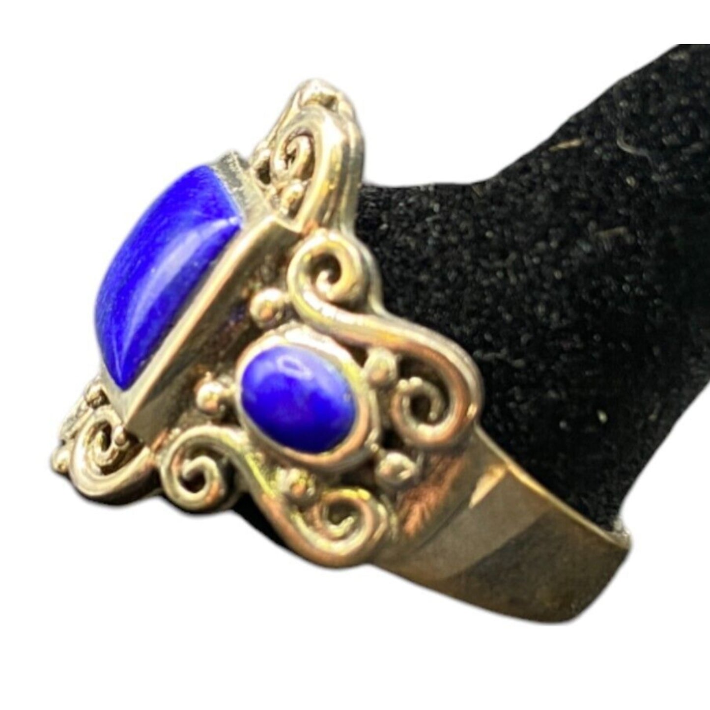 Lapis Lazuli Metamorphic Stone Ring 925 Sterling Silver Filigree NK Deep Blue 9
