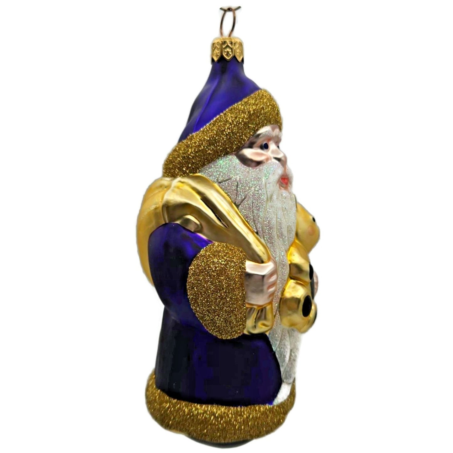 Patricia Breen Santa and Teddy Bear Purple Gold Christmas Tree Ornament