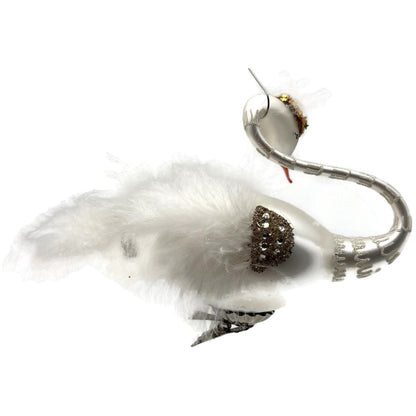 White Swan Glass Clip On Christmas Tree Ornament Timothy De Clue Exclusive