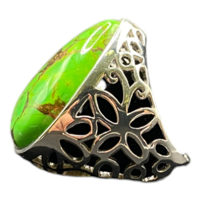 MSI 925 Sterling Silver Ring Teardrop Shape Lime Green Turquoise Thailand Size 8