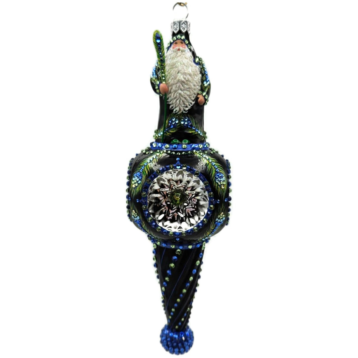 Patricia Breen Willhite Santa Peacock Jeweled Reflector Christmas Ornament 3242