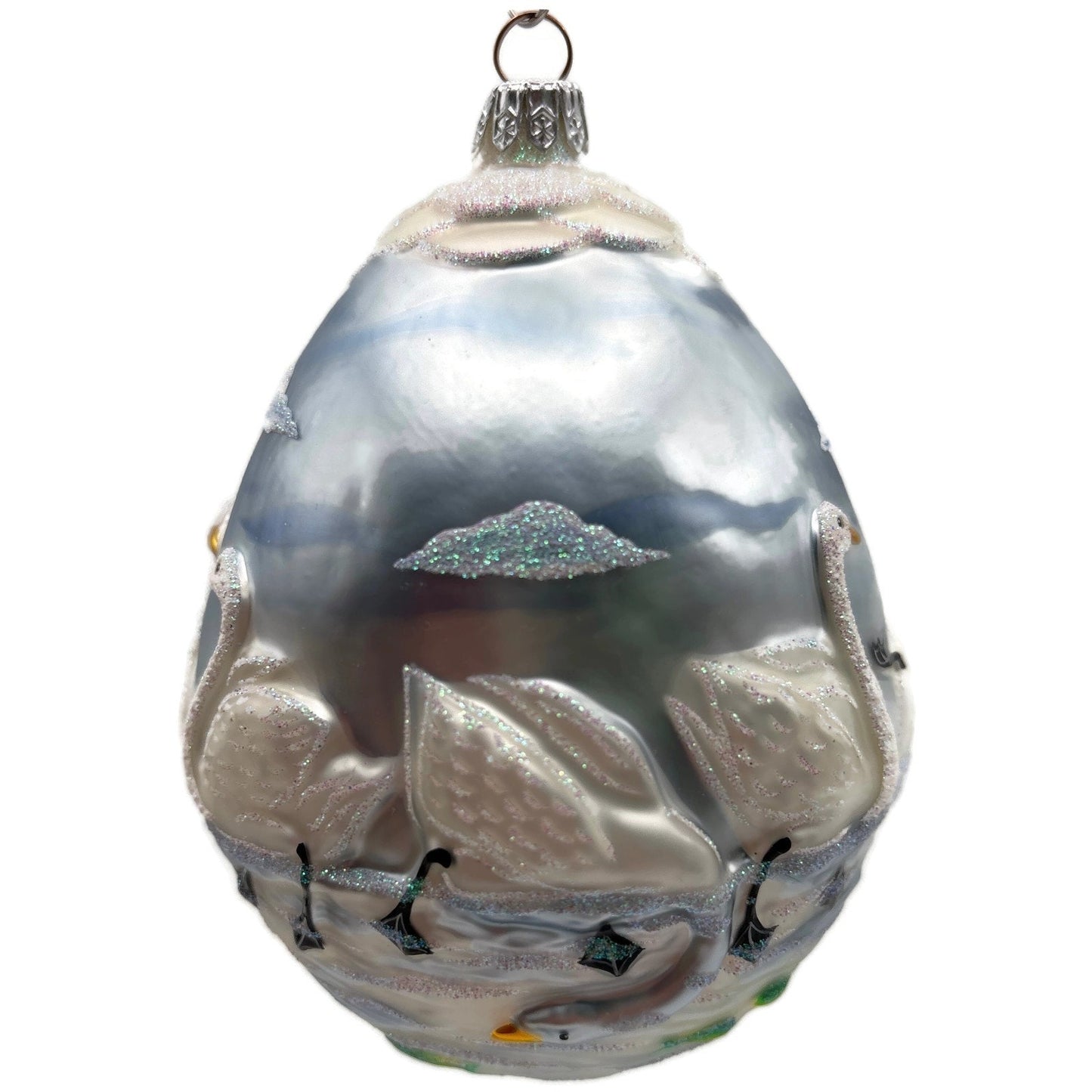 Patricia Breen Seven Swimming Swans Blue White Birds Christmas Tree Ornament
