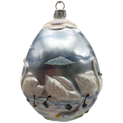 Patricia Breen Seven Swimming Swans Blue White Birds Christmas Tree Ornament