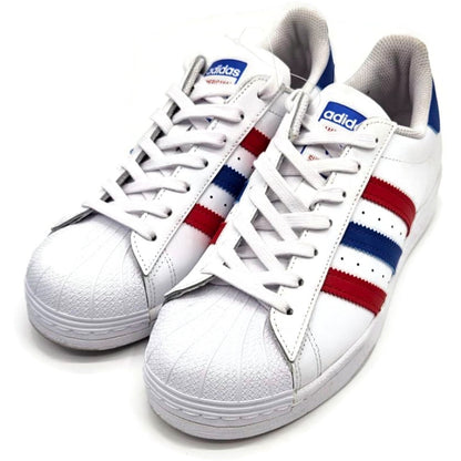 Adidas Superstar White Red Blue Stripe Shoes Ladies Size 9 Shell Toe AC7162