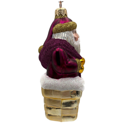 Patricia Breen Here Comes Santa Claus Fuchsia Gold Christmas Tree Ornament