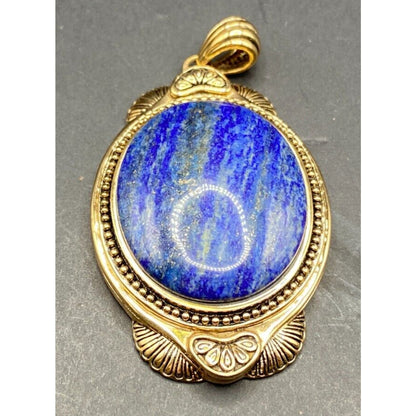Lapis Lazuli Pendant Cabochon Gemstone Oval Shaped Gold Tone Metal Thailand
