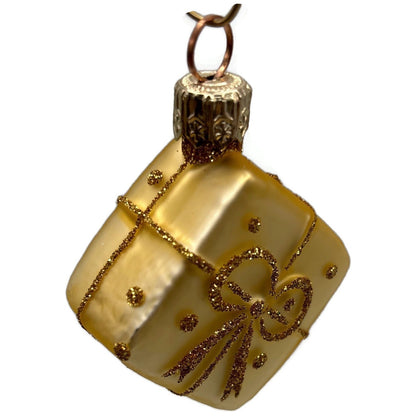 Patricia Breen Beribboned Present Gold Polka Dots Gift Christmas Tree Ornament