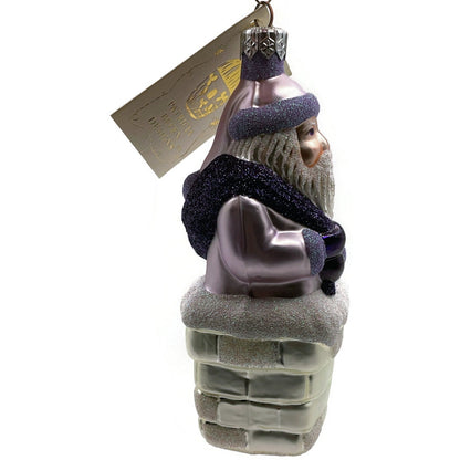 Patricia Breen Ornament Here Comes Santa Claus Lavender Silver Chimney Christmas