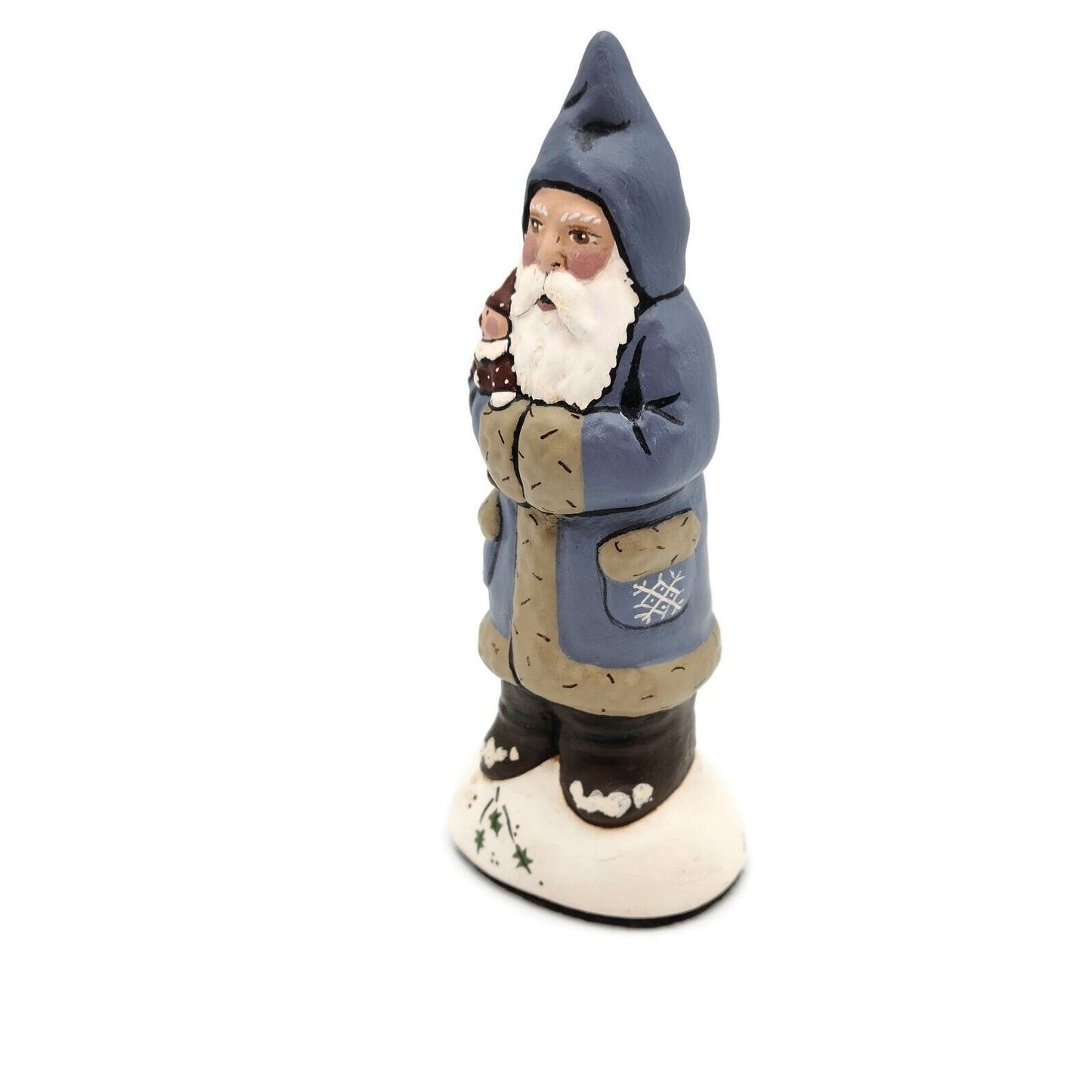 Blue Father Christmas with Mini Helper Chalkware Folk Art 2017 Holiday Figurine