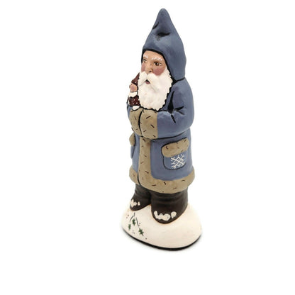 Blue Father Christmas with Mini Helper Chalkware Folk Art 2017 Holiday Figurine