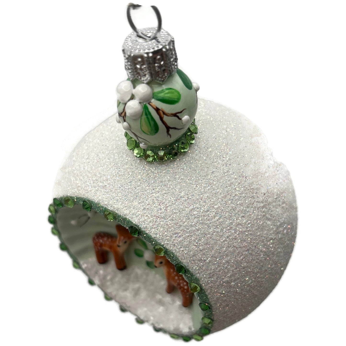 Patricia Breen Du Barry Reflector Mistletoe Reindeer Orb Christmas Tree Ornament