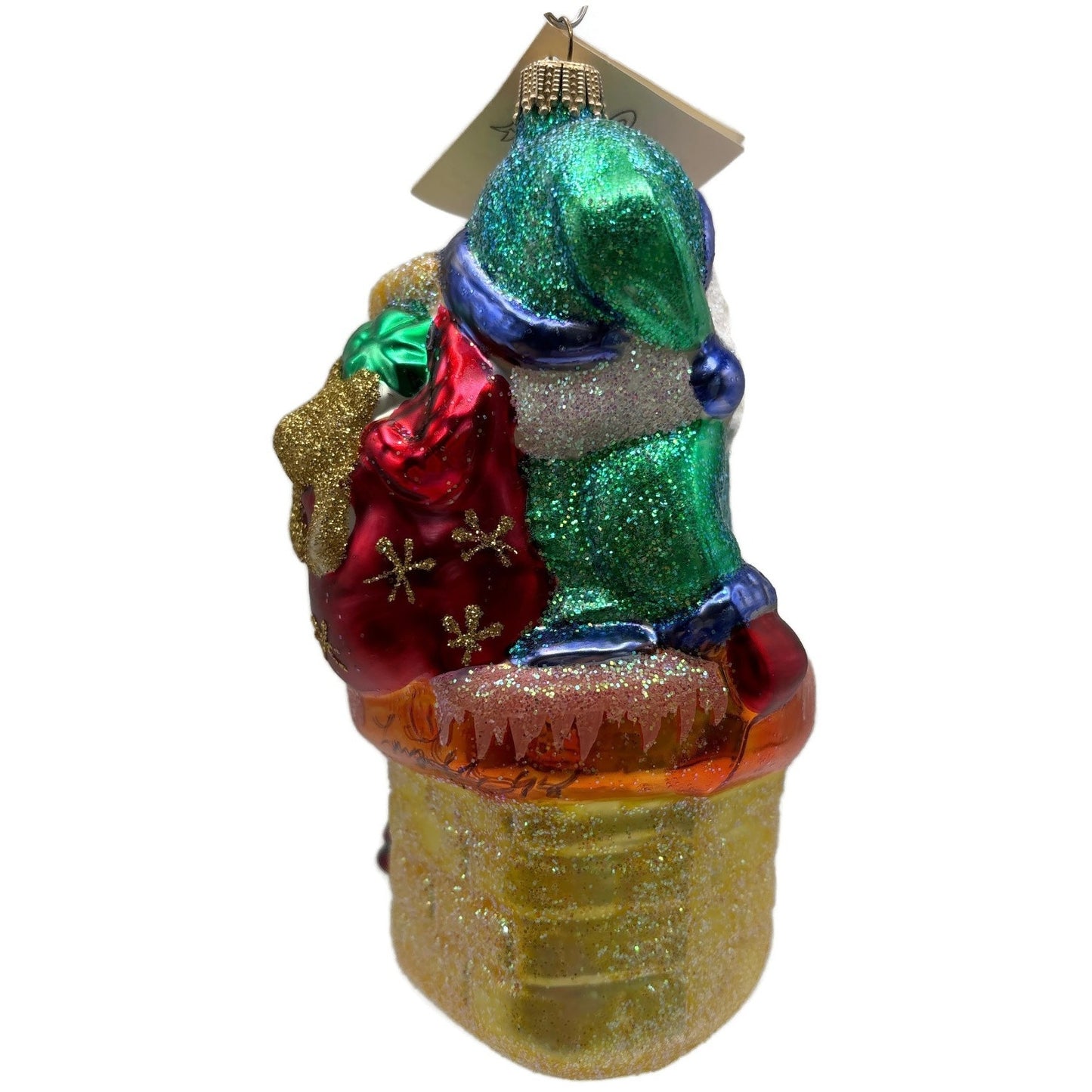 Larry Fraga Dropping In Green Santa Claus Chimney Christmas Tree Ornament