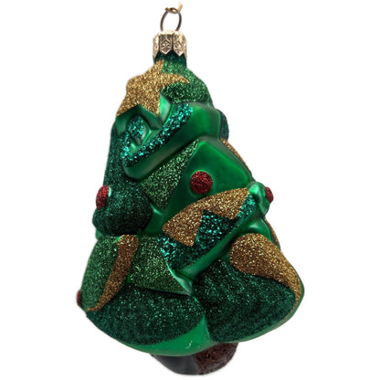 Patricia Breen Cubist Tree Green Red Gold Star Glittered Art Christmas Ornament